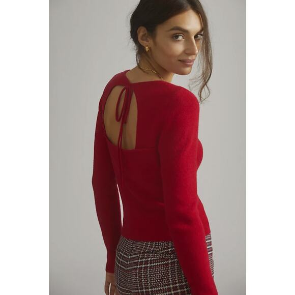 NEW Anthropologie Red Open-Back Knit Top - Size: Small - Picture 1 of 4